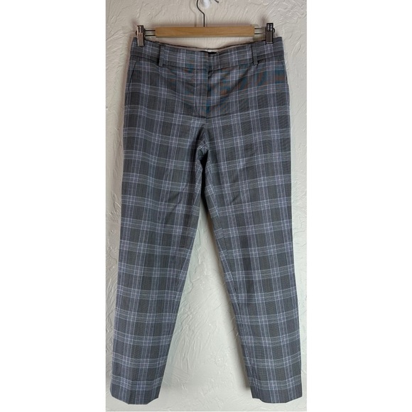 Theory Women’s Wool Blend Straight Leg Plaid Pants Gray/Blue Lightweight, size 4 - Picture 2 of 9
